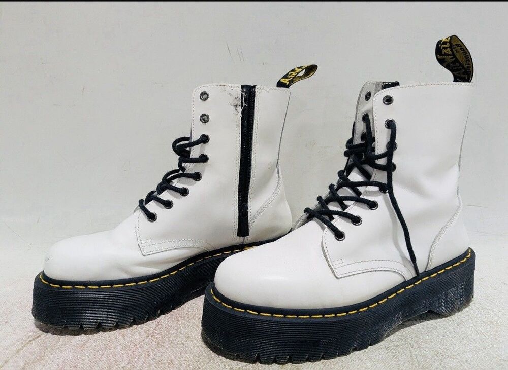 Dr. Martens Jadon Boots White Leather Platform Combat Zip Men’s 9 Women’s 10 REA